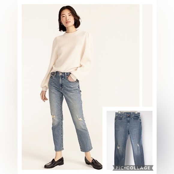 J Crew Slim Boyfriend Ripped Distressed Ankle Jeans In Tinted Indigo Wash 28 - Picture 1 of 16